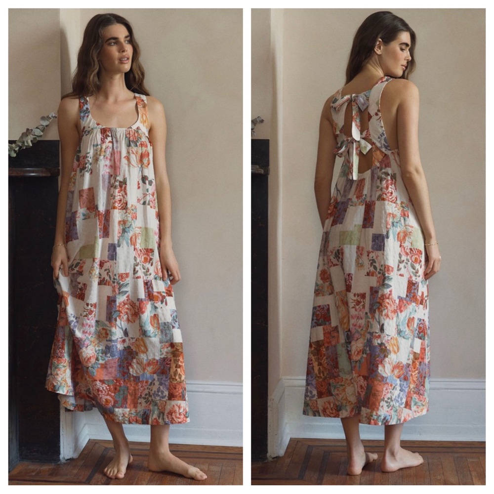 Anthropologie Boho Babe Cottagecore Patchwork Bow tie back Maxi Dress NWT M
